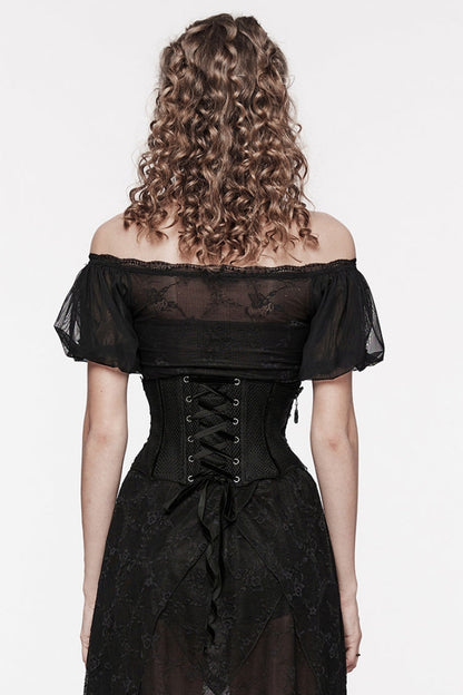 Black Floral Embroidery Mesh Women's Gothic Underbust Corset
