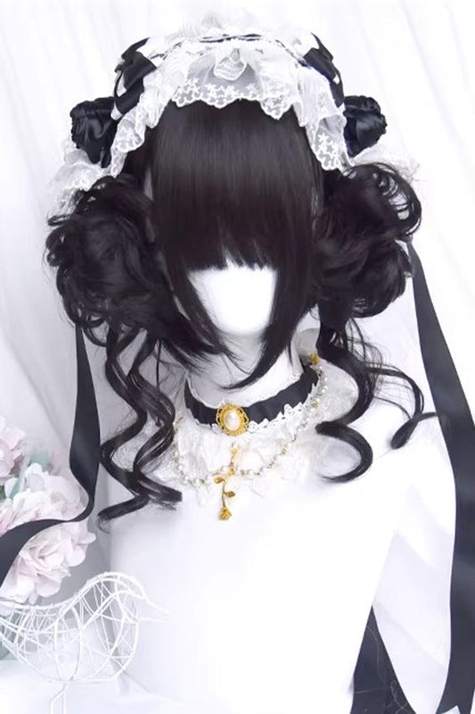 Black Dragon Whisker Bun Chinese Style Fluffy Side Clip Lolita Wig