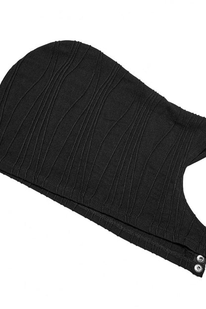 Black Hollow Stretch-Knit Stitching Detachable Hooded Stripe Buckles Womens Steampunk Jacket
