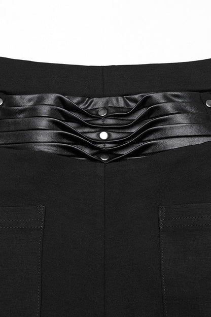 Black Buckle Straps Pleated Women's Punk Leggings