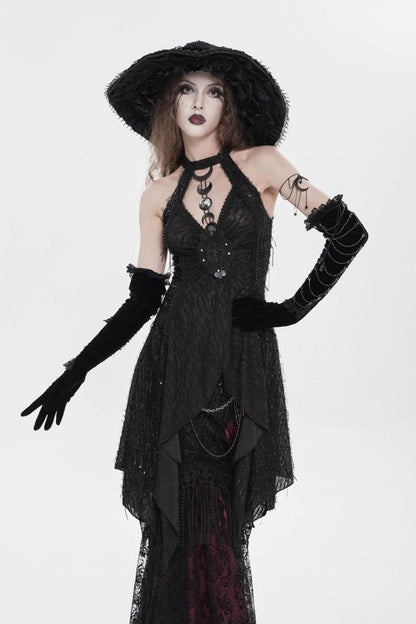 Black Halterneck Sleeveless Cut-Out Slim Women's Gothic Tank Top