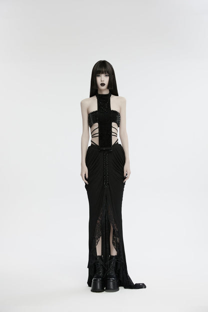 Black Off Shoulder Lace Lace-Up Slim Studded Buckled Women's Gothic Corset