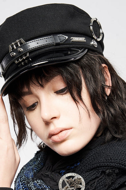 Black Metal Buckle Rivets Women's Gothic Hat