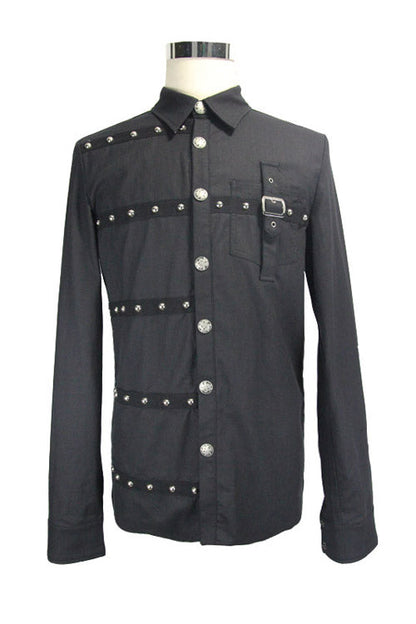 Black Cotton Long Sleeves Mens Punk Blouse