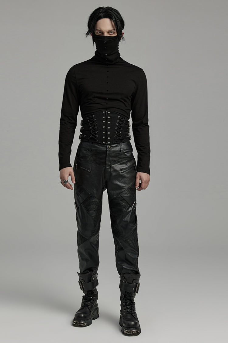 Black Multi-buckles Studded Lace-Up Men's Punk Girdle