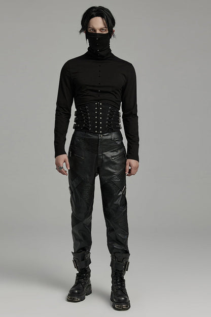 Black Multi-buckles Studded Lace-Up Men's Punk Girdle