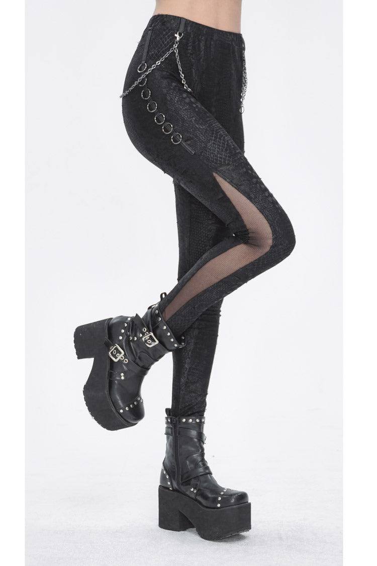 Black Jacquard Print Stitching Lace Women's Punk Pants