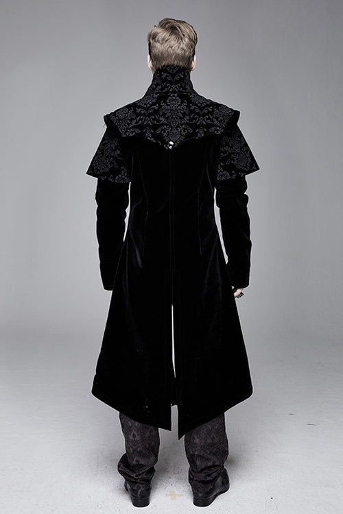Black Hand Embroidered Cape Collar Velveteen Gothic Mens Coat