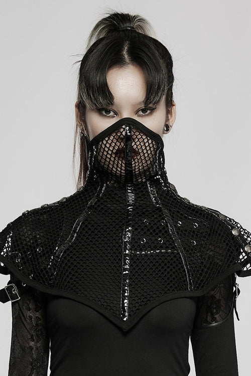 Black Leather Stitching Ripped Women's Gothic Mask