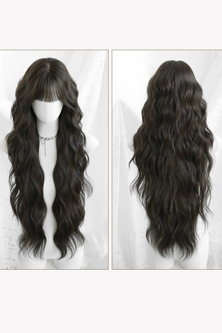 Black Brown Fluffy Natural Water Wave Curly Sweet Daily Lolita Long Wig