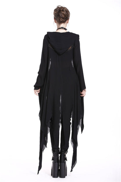 Black Long Sleeves Women's Grungy Gothic Vintage Hooded Coat
