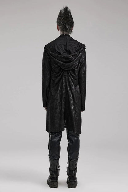 Black Long Sleeves Loose type Pleated Mens Steampunk Hooded Long Coat