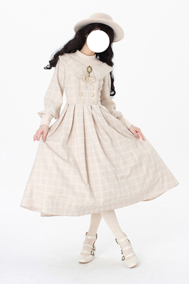 Apricot [Fontainebleau] Long Sleeves Plaid Print Bowknot Elegant Sweet Lolita Dress