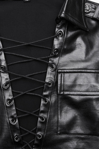 Black Long Sleeves Lace-Up Women's Punk T-Shirt