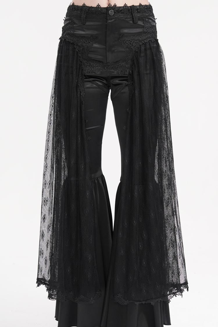 Black Crochet Lace Mesh Women's Gothic Pants