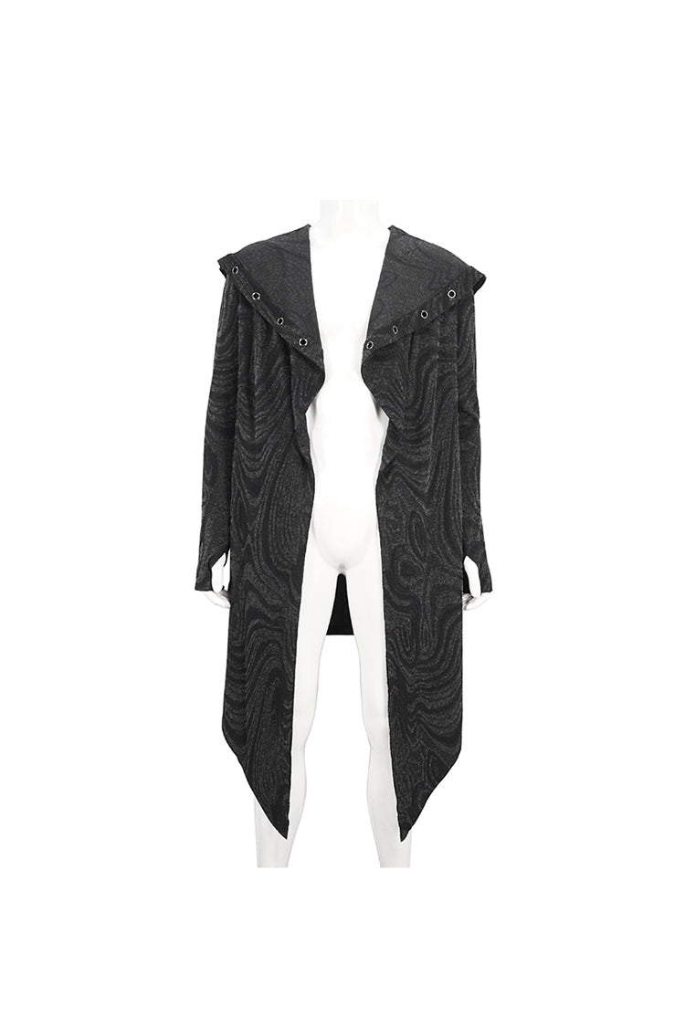Black Lrregular Back Multi Chain Long Men's Gothic Coat With Hood
