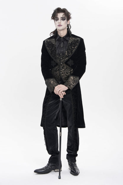 Black Lapel Collar Long Sleeves Jacquard Embroidered Slim Color-Blocked Men's Gothic Jacket