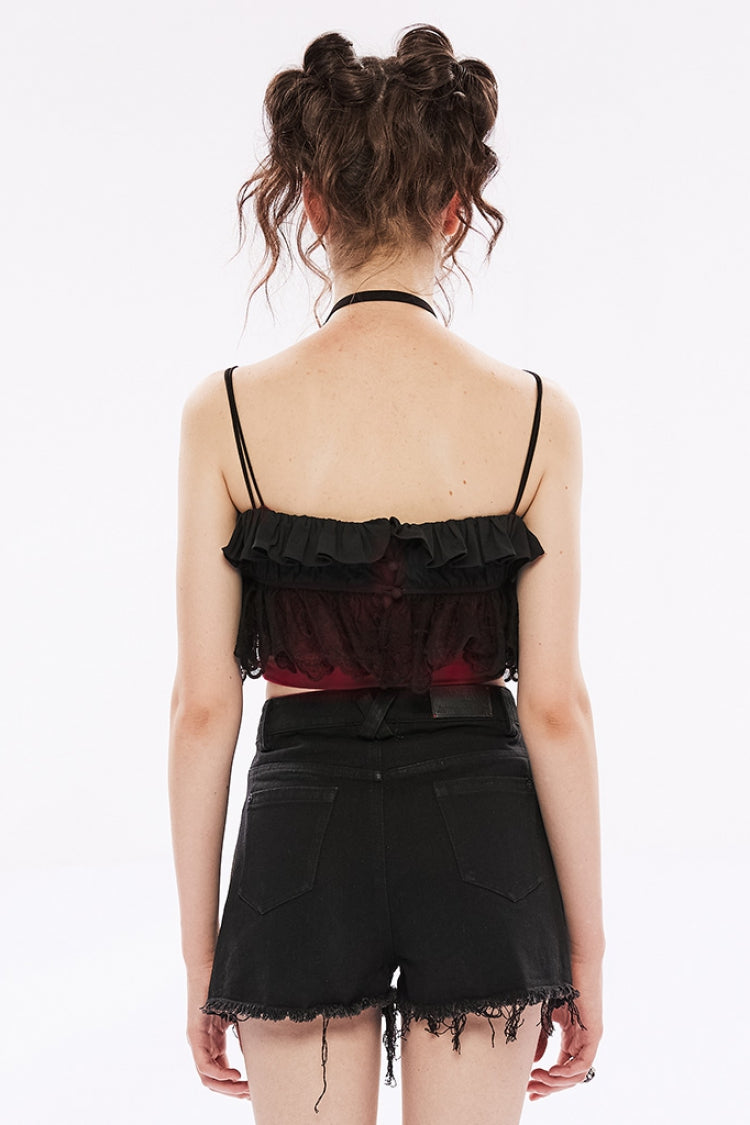 Black Multi-layer Hollow Stitching Lace Women's Gothic T-Shirt