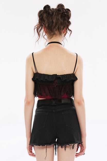 Black Multi-layer Hollow Stitching Lace Women's Gothic T-Shirt