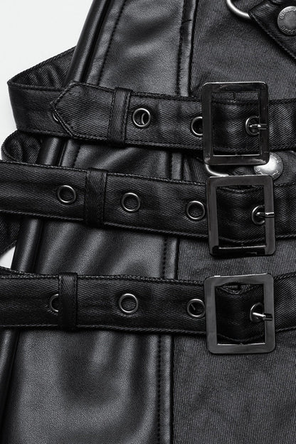 Black Mesh Buckle Strap Men's Punk Pants