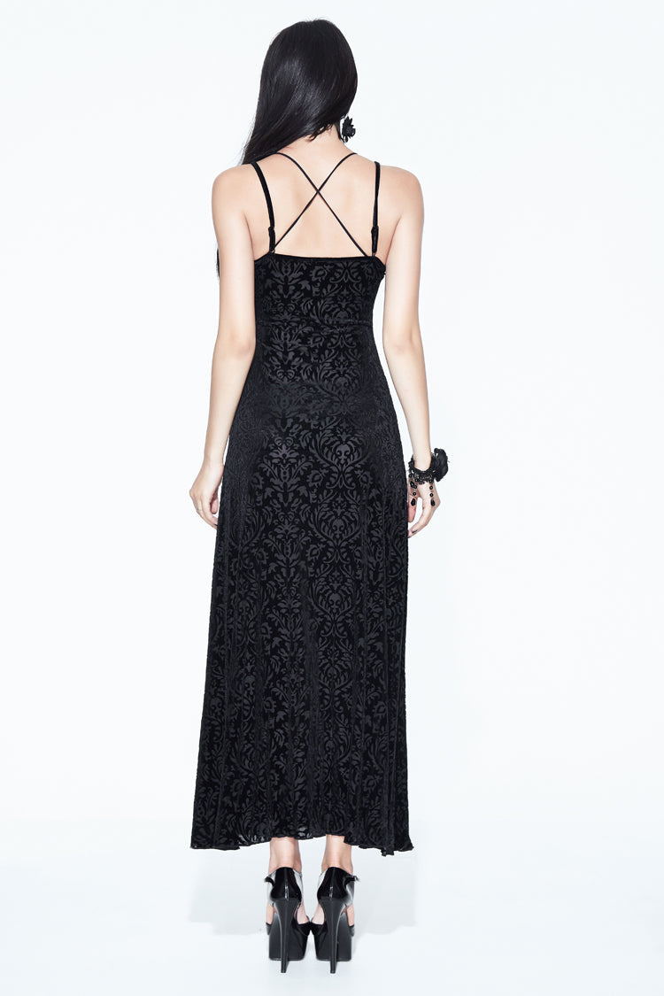 Black Lace Shawl Dark Pattern Velvet Women's Gothic Slip Dress
