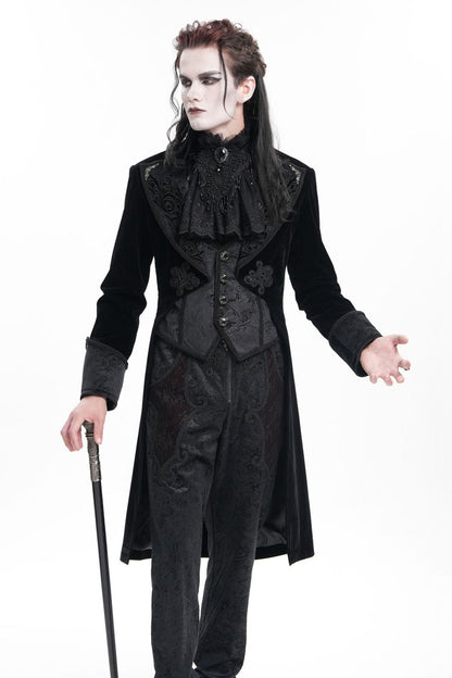Black Long Sleeves Button Floral Embroidery Men's Gothic Jacket