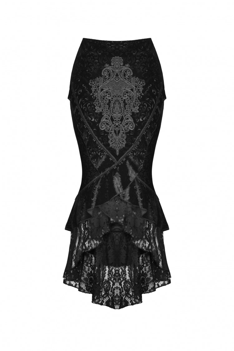 Black Jacquard Lace Lace-Up Women's Gothic Dovetail Wrap Skirt