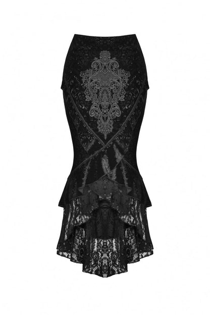 Black Jacquard Lace Lace-Up Women's Gothic Dovetail Wrap Skirt