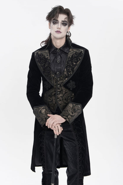 Black Lapel Collar Long Sleeves Jacquard Embroidered Slim Color-Blocked Men's Gothic Jacket