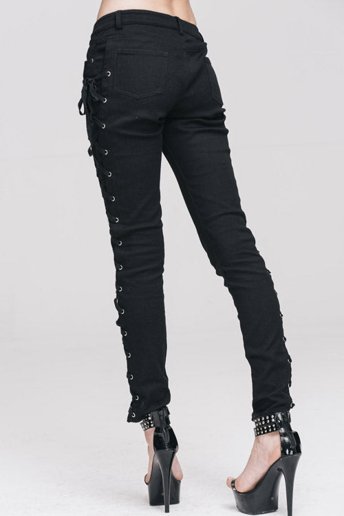 Black Lace Up Punk Classic Stretchy Womens Pants