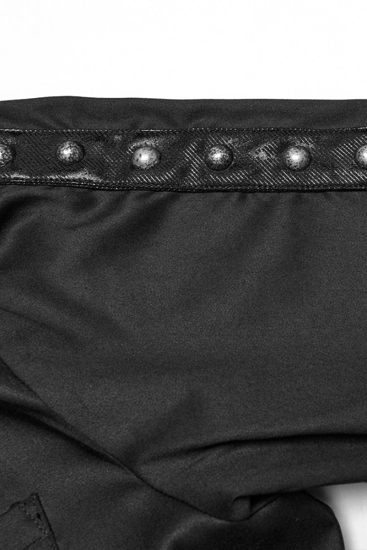 Black Lapel Collar Long Sleeves Stitching Mesh Men's Punk Blouse