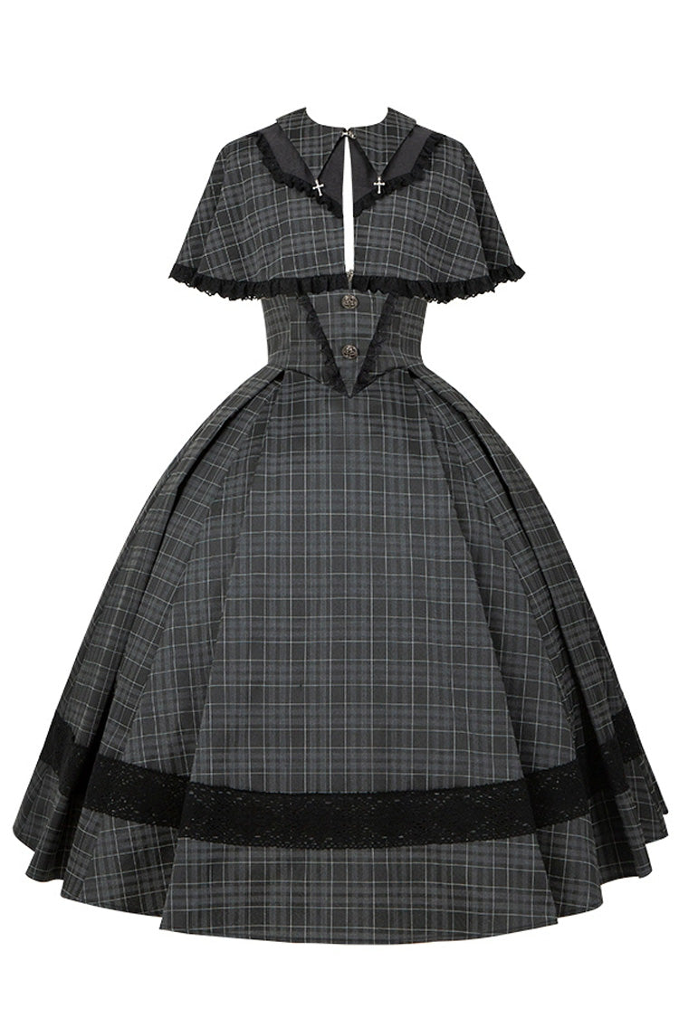Black Chest Support Plaid Print Ruffle Gothic Lolita Dress