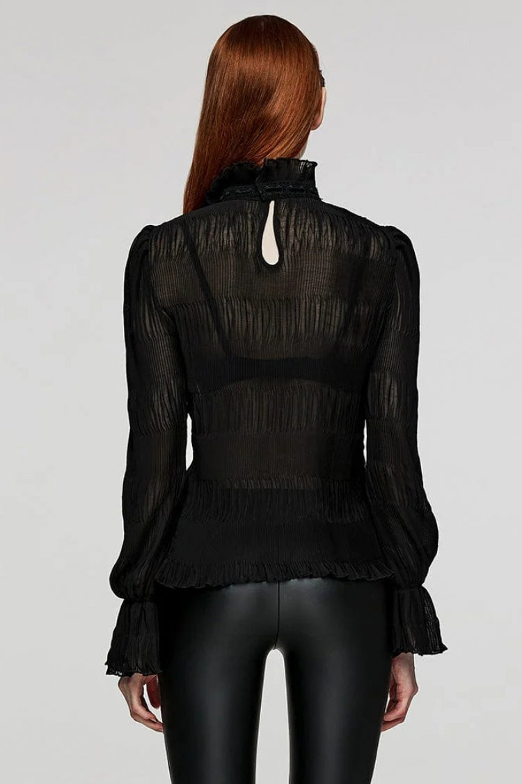 Black Long Puff Sleeves Lace Womens Gothic Blouse