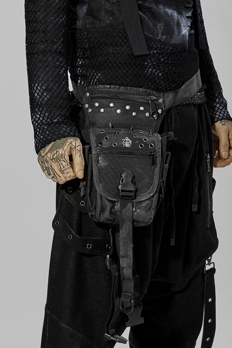 Black Adjustable Skull Rivets Men's Steampunk Waist Bag