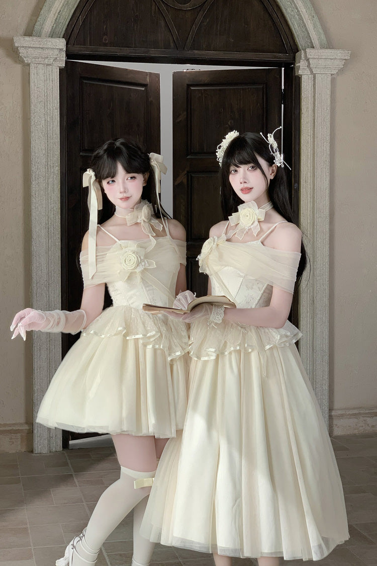 Beige [Sanglin’s Tribute] Off Shoulder Ruffled Sweet Lolita Dress