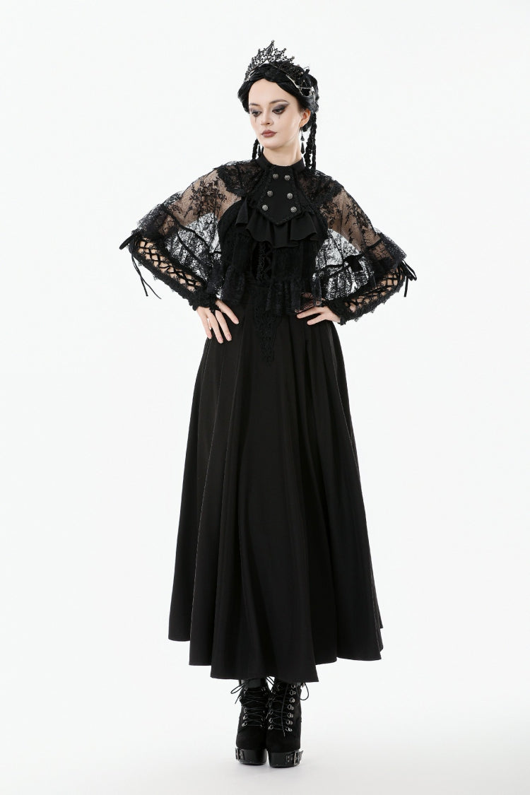 Black Bouble-Breasted Floral Lace Women's Gothic Cape