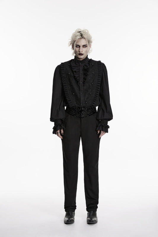 Black Embroidered Spliced Slim Men's Gothic Pants