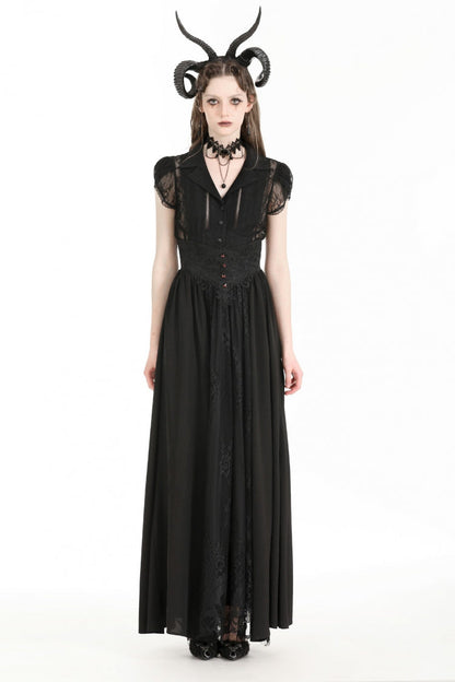 Black High Waisted Heart Embroidered Lace Women's Gothic Maxi Skirt