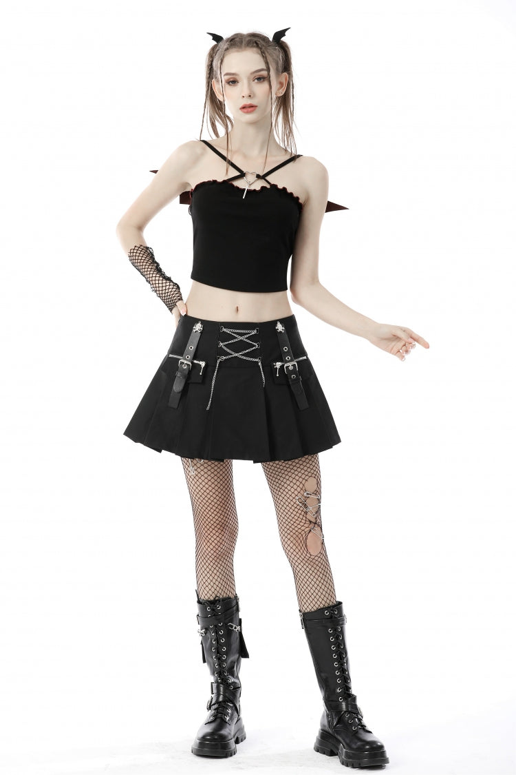 Black Cross Lace-Up Bat Wings Backless Women's Punk Rock Crop Top
