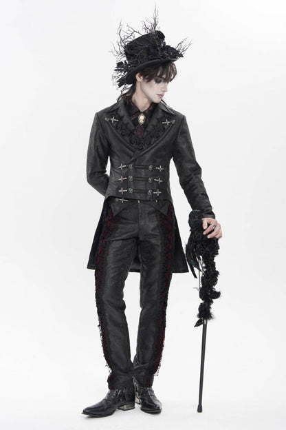 Black Lapel Collar Long Sleeves Lace-Up Slim Men's Gothic Handsome Double-Breasted Jacket