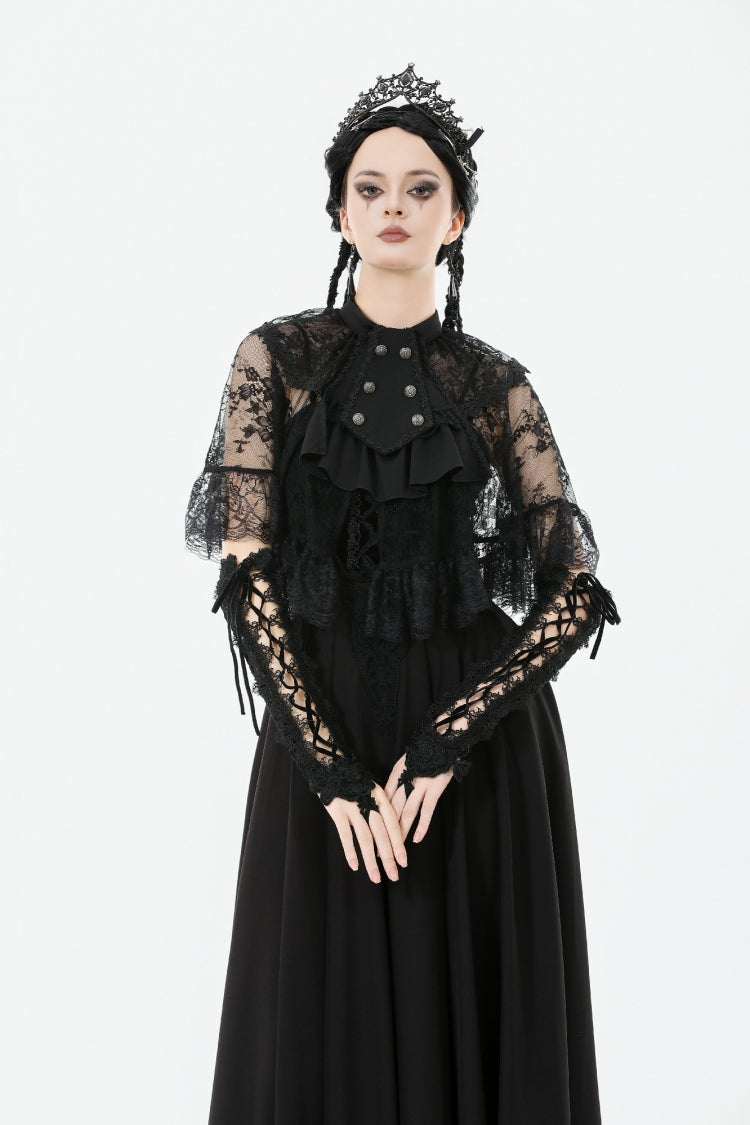 Black Bouble-Breasted Floral Lace Women's Gothic Cape