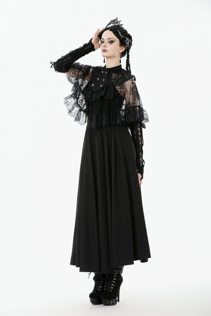 Black Bouble-Breasted Floral Lace Women's Gothic Cape