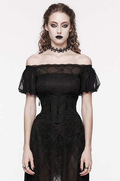 Black Floral Embroidery Mesh Women's Gothic Underbust Corset
