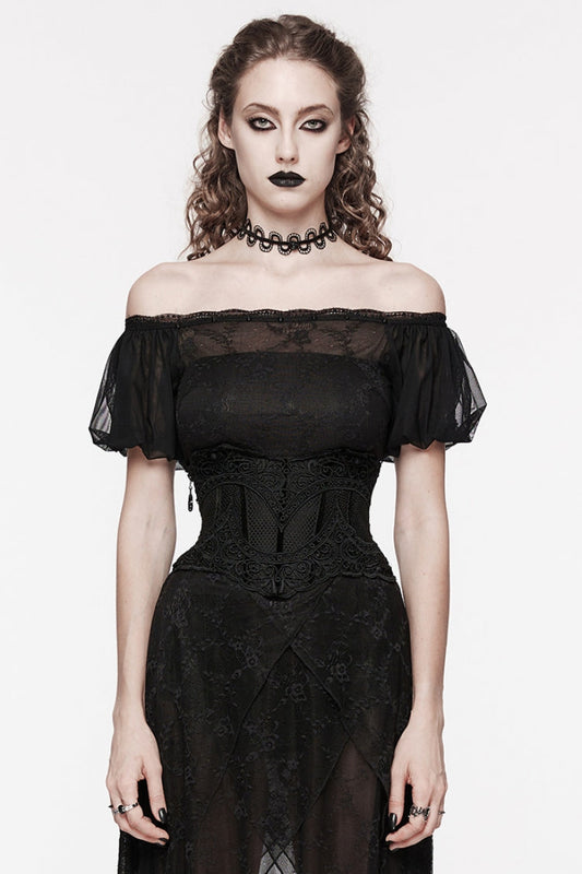 Black Floral Embroidery Mesh Women's Gothic Underbust Corset