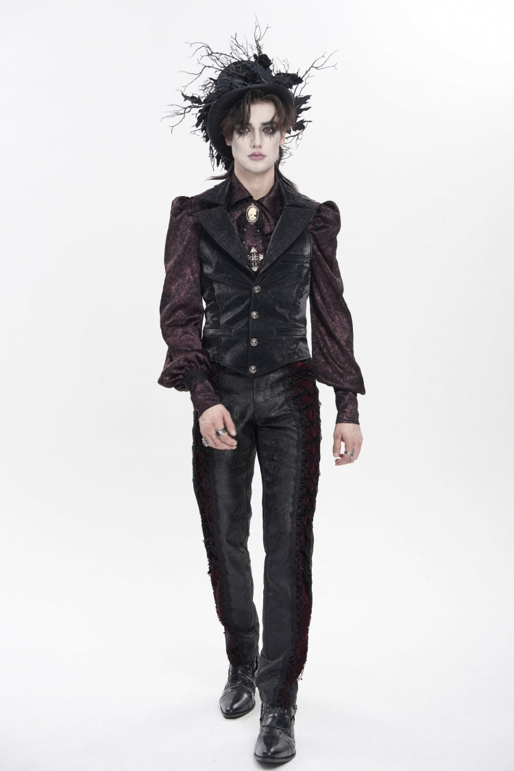Black Lapel Collar Jacquard Lace Slim Men's Gothic Vest