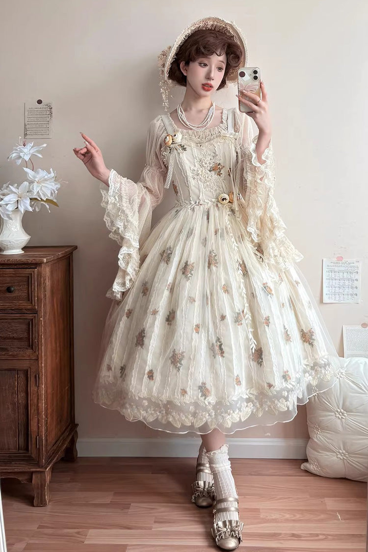 Apricot [Chloris] Printed Embroidered Lace Sweet Lolita Jsk Dress