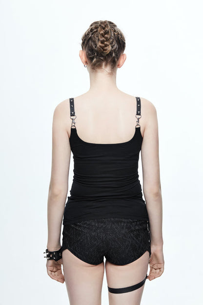 Black Cotton Womens Punk T-Shirt (Two Ways To Wear)