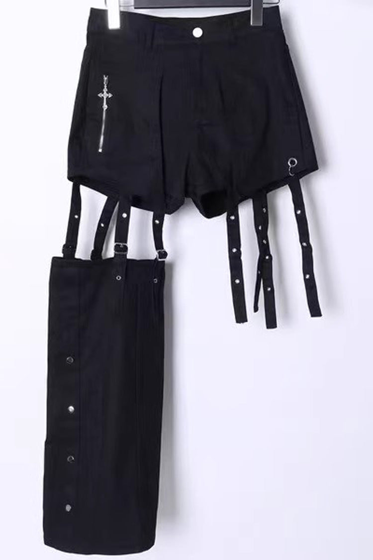 Black Gothic Jirai Kei Japanese Detachable Leg Shorts Set