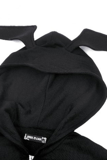 Black Long Sleeves Zippered Women's Gothic Batwing Hoodie