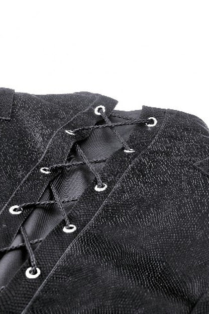 Black Long Sleeves Spliced Lace-Up Women's Gothic High Low Faux Leather Long Tail Jacket